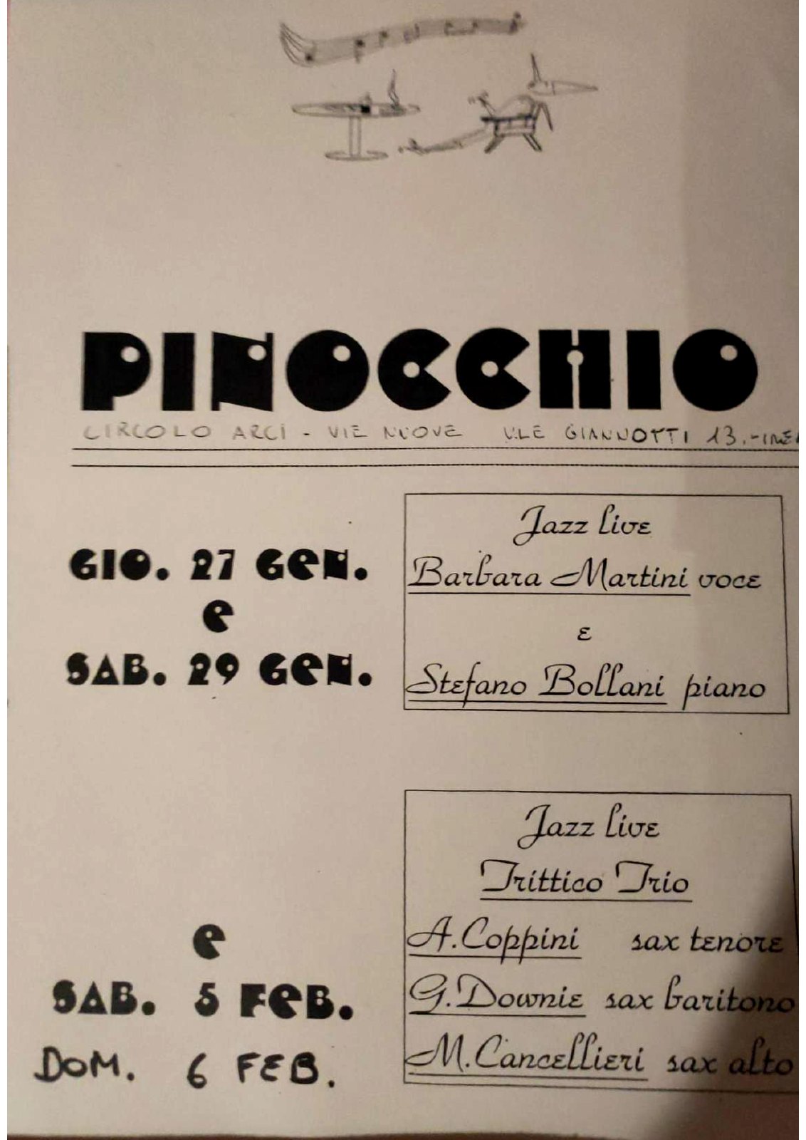 Locandina del Trittico Trio al Pinocchio, Firenze, 1994